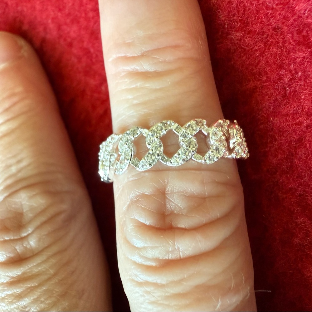 Authentic Pandora Pave Cuban Chain Ring Size 8